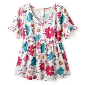 Y2K pink and blue floral Honeyme blouse size small (runs big) 0044